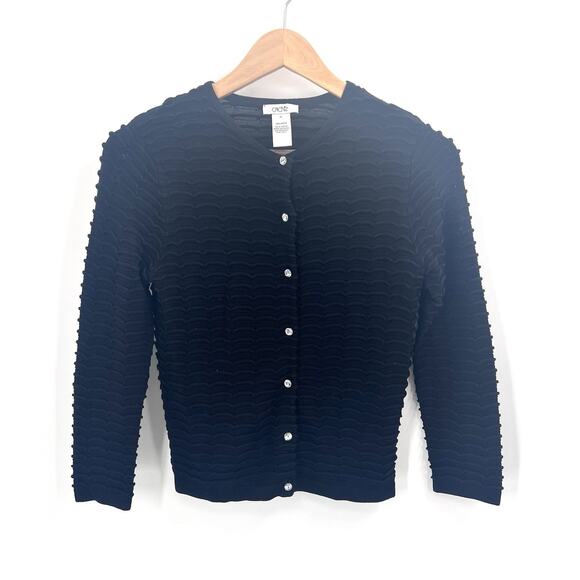Cache Black Ribbed Cardigan Rhinestone Buttons Long Sleeve Sweater Womens XS - Picture 1 of 6